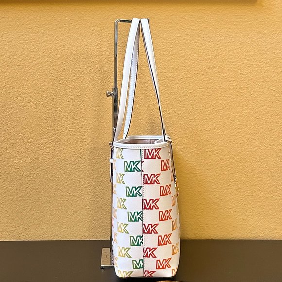 Michael Kors Jet Set Travel Medium Carryall Shoulder Tote Bag MK Rainbow White - Picture 6 of 13